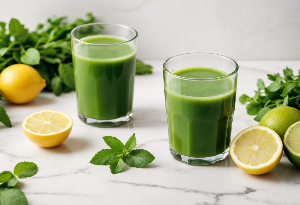 Green Smoothie Recipe 2 close up green smoothie with ingredients 1